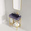 Ensemble de meuble-lavabo autoportant Daykin de 24 po avec lavabo rectangulaire en céramique mauve brillant, pieds en métal ouverts et tablettes de rangement dorées
