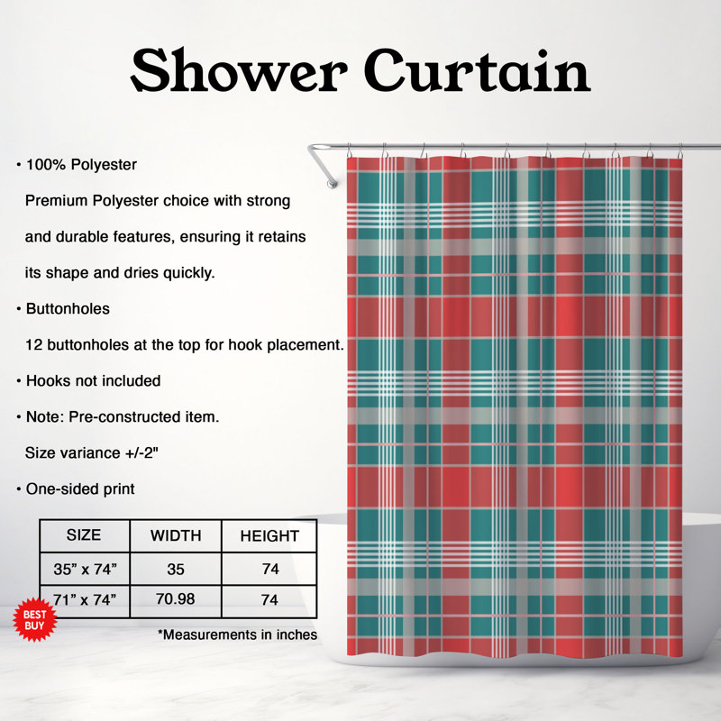 Rideau de douche Pink Holiday Tartan, H 74 po x l 71 po