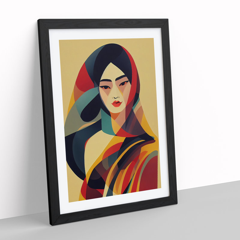 Abstract Woman Portrait No.2 1 Piece Single Picture Frame Wall Art, 64cm H x 46cm W x 2cm D, Black Framed