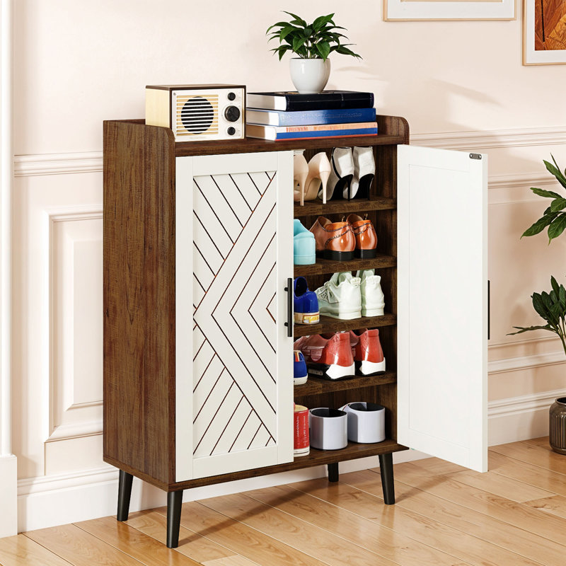 Modern 5-Tier Shoe Cabinet with Doors for Entryway & Hallway, Brown