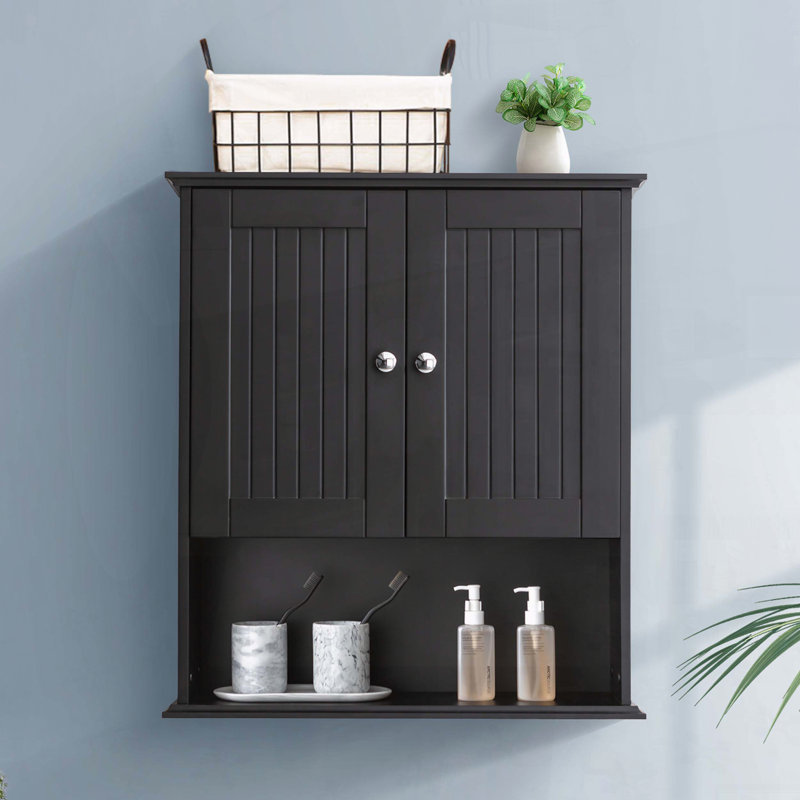 Upgraded Bathroom Wall Cabinet Over The Toilet Storage Cabinet Wall Mounted Storage Cabinet Wooden Medicine Cabinets, Black