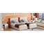 Très grand lit tapissier beige avec plateforme de rangement magnifique