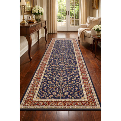  Traditional Oriental Floral Area Rug in Navy Blue