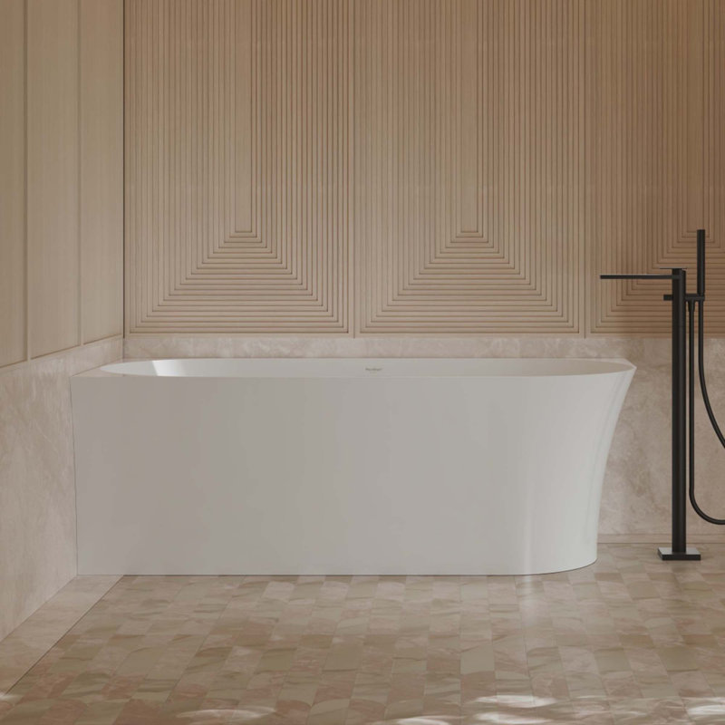 Baignoire de trempage autoportante blanche en acrylique avec trop-plein et bonde escamotable 59 "x 31" Monblari, Blanc lustré