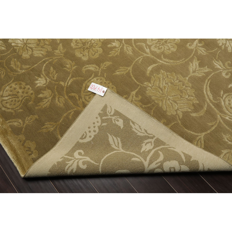 Tapis vert noué à la main de conception unique 9 pi x 12 pi Mylie