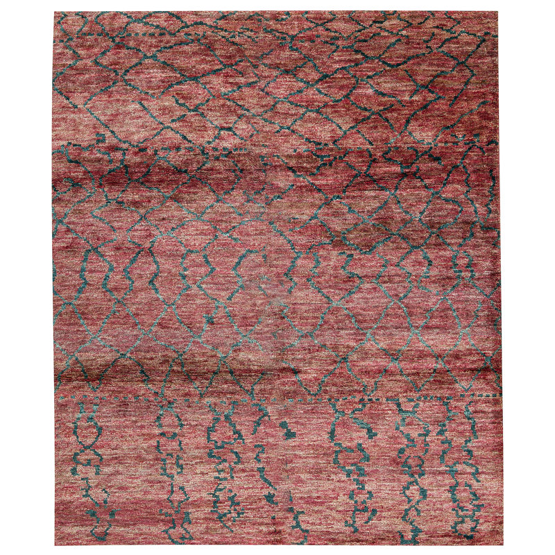 Hand-Knotted High-Quality Red and Green Area Rug