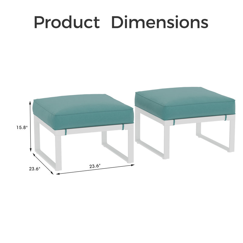 Repose-pieds d'extérieur avec coussin, Structure blanche / coussin turquoise
