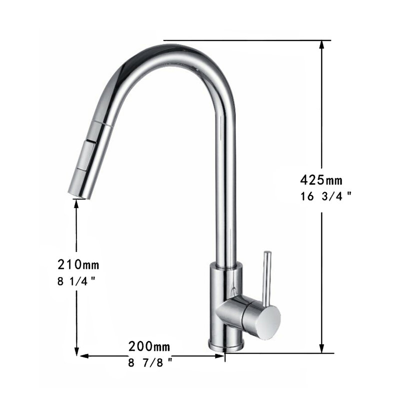 Pull Down Single Handle  Kitchen sink Faucet in Chrome, Chrome