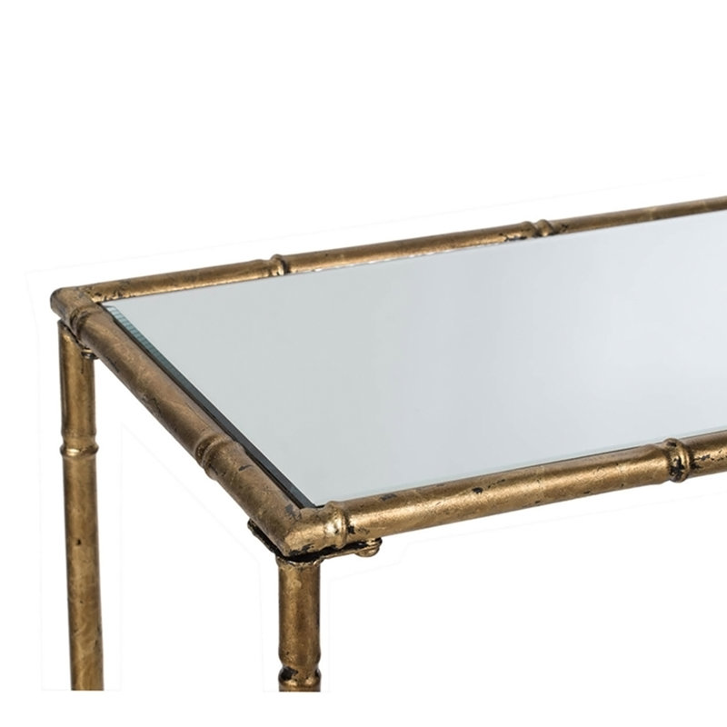 Console 56,5 x 14 x 30 po or antique, plateau en miroir