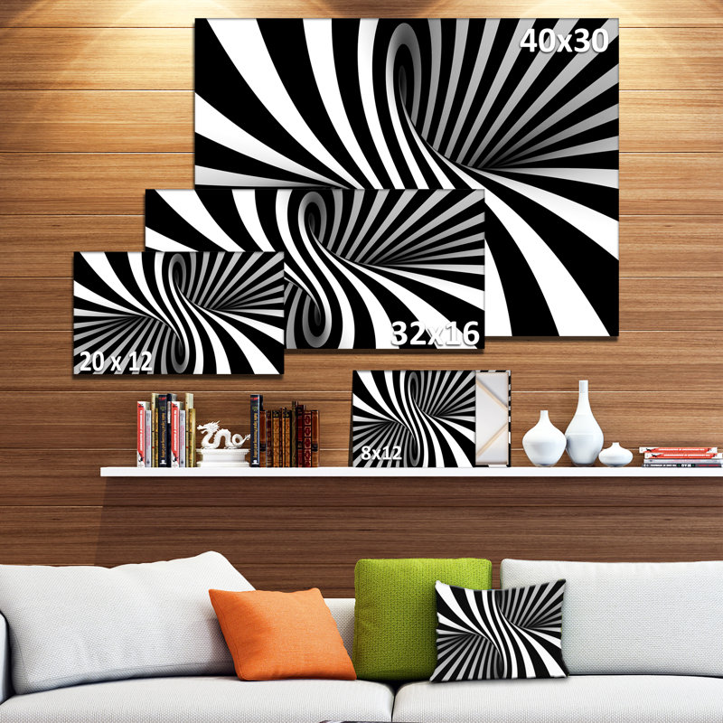 Noir et blanc en spirale - Art mural numérique en métal, H 16 po x l 32 po, Toile tendue