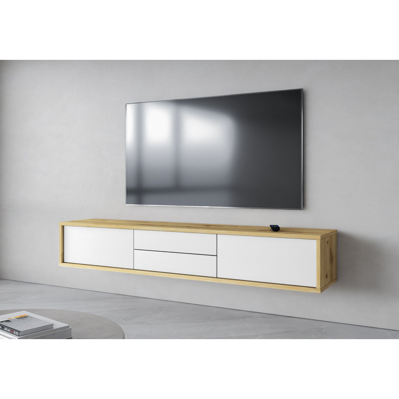 Ayianna Unfinished TV Stand for TVs up to 78", White/Natural Wood