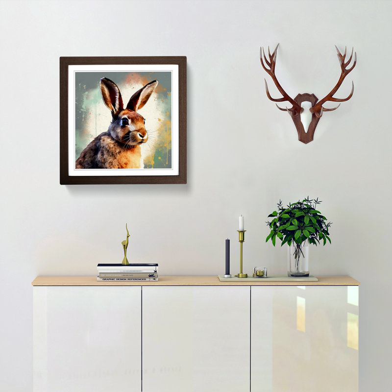 Rabbit Digital No.7 - Single Picture Frame Print on Wood, Walnut
