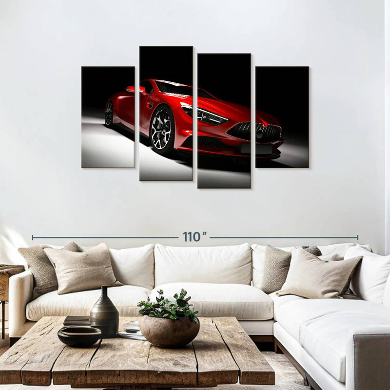 Mehar Modern Red Car, 48" H x 75" W