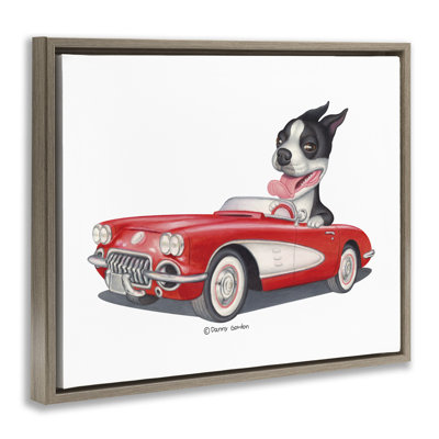 "Chien au volant", art mural rétro sur toile flottante convertible par Danny Gordan