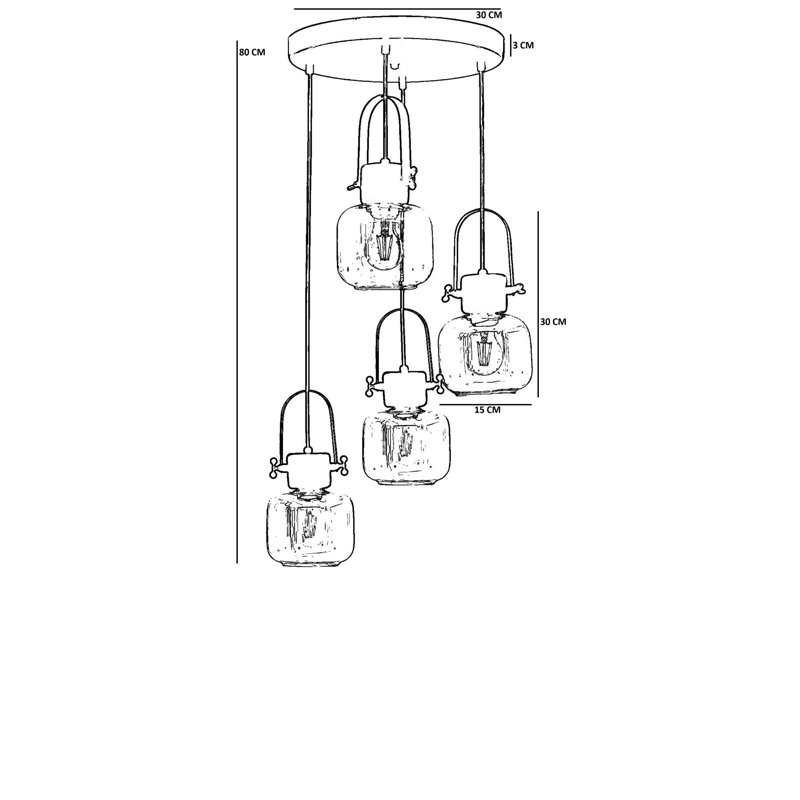 Lustre, Miel / noyer / noir, 4 étages, Quatre lumières
