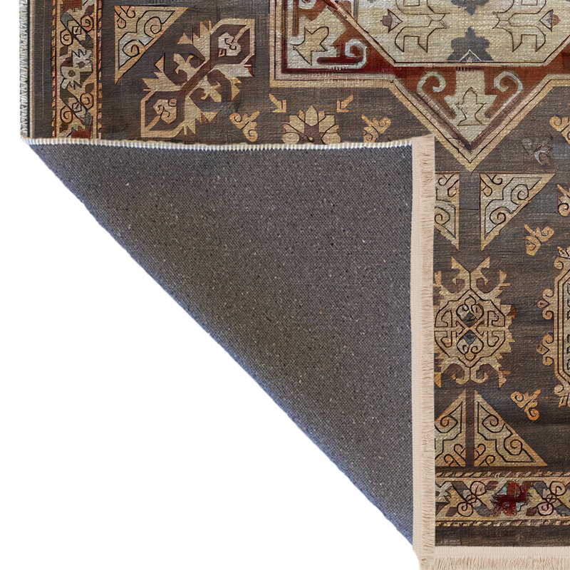 Tapis décoratif rétro multicolore, Tapis de couloir 3 pi 3,37 po x 9 pi 10,11 po