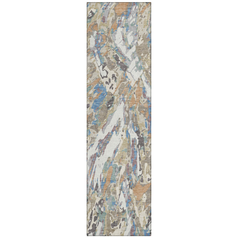 Machine Washable Indoor/Outdoor Chantille ACN2441 Abstract Rug, 2'3" x 7'6" Runner, Ivory