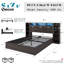 Base de lit avec rangement Shila 45,1 "avec station de charge, tête de lit bibliothèque à DEL et 2 tablettes latérales, grand lit, noir-105505026-105505028