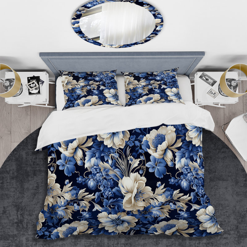 Neo Victorian Cobalt Motifs Victorian Pattern I - Ensemble de housse de couette à motif floral