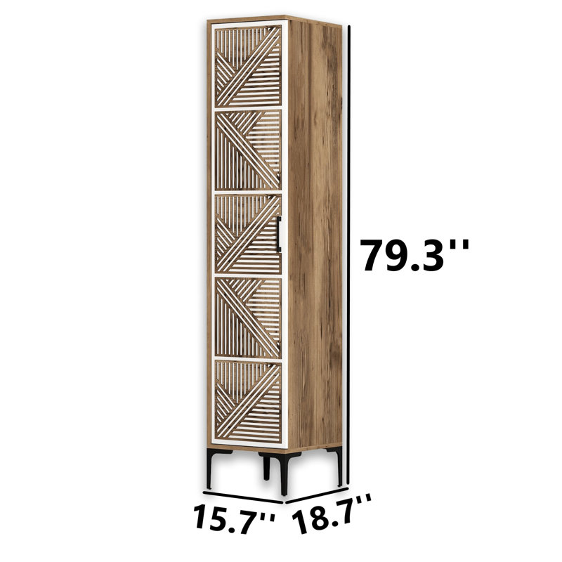 6.6 Ft. Tall Patterned Bathroom Cabinet, Walnut White