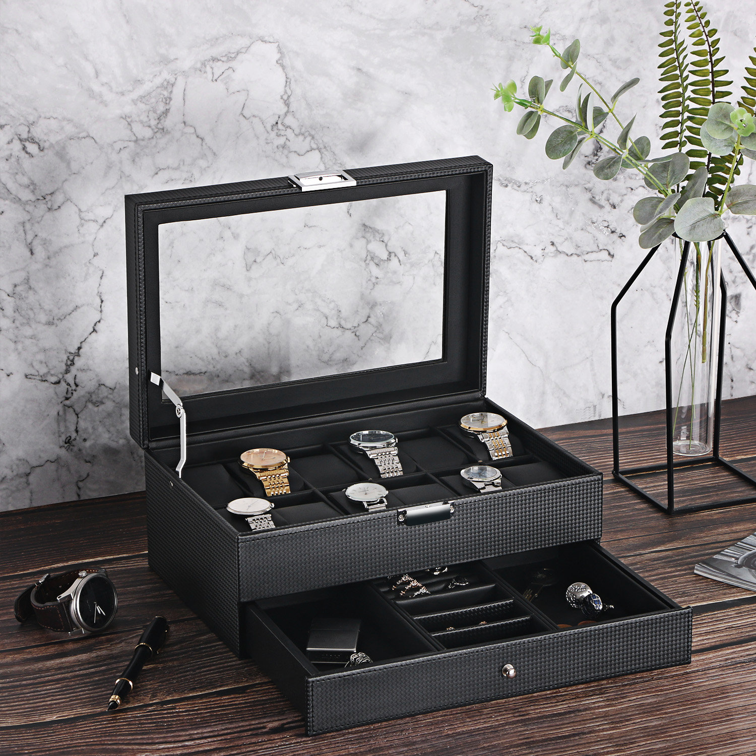 Watch case with discount drawer