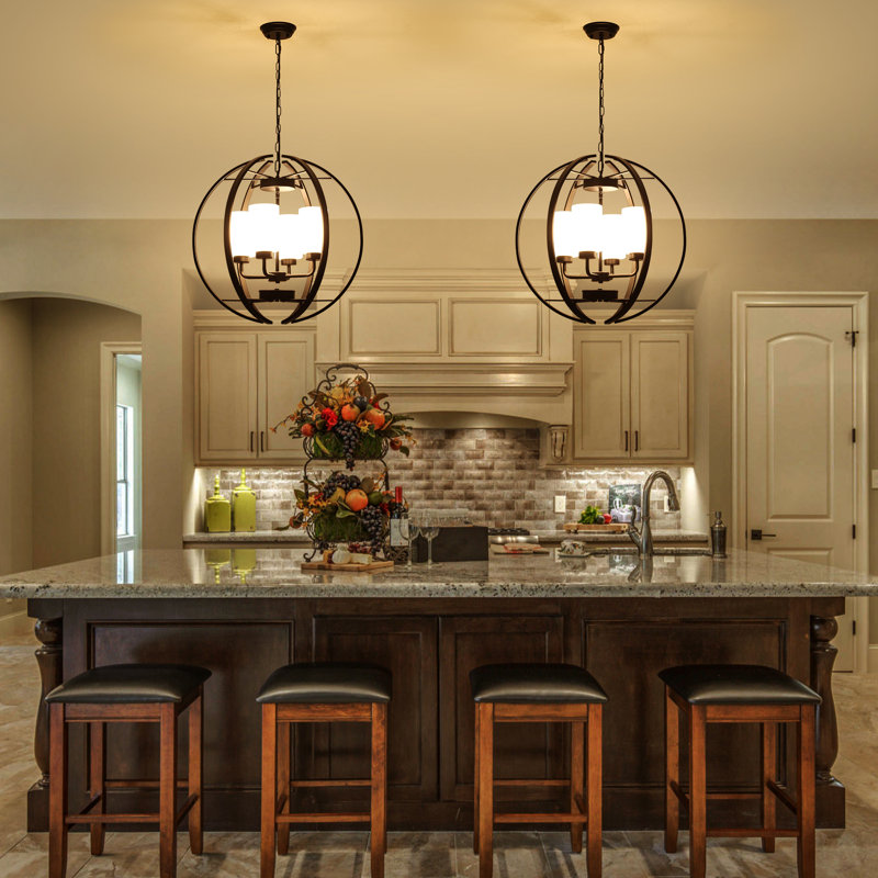 4-light Dimmable Modern Geometric Shaded Globe Chandelier With Glass Shade For Kitchen, Dining Room, Living Room, Bedroom, Entryway, Foyer