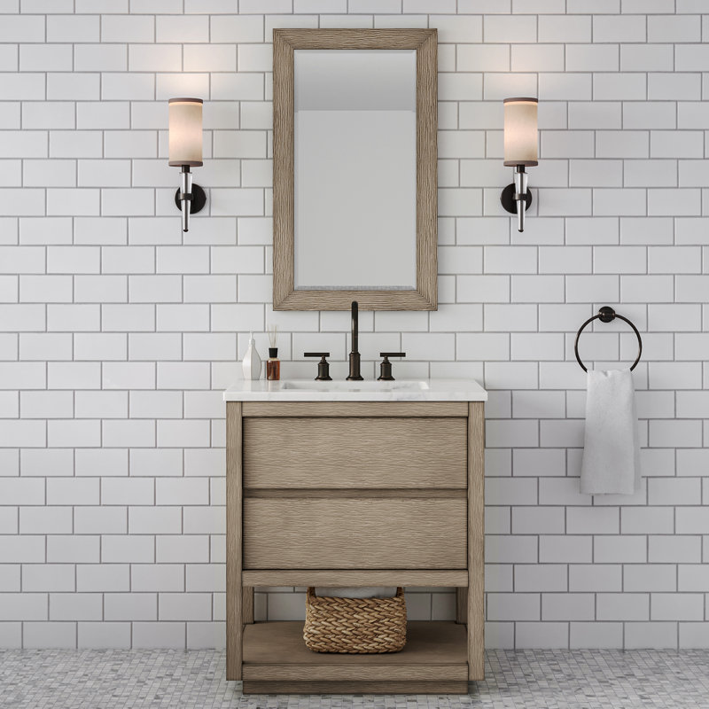 Meuble-lavabo de comptoir en marbre blanc Carrara de 30 po Oakman avec miroir Oakman