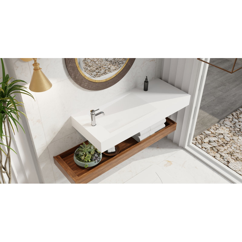 Lavabo de salle de bain mural en résine matte blanc mat 47,2 po x 19,6 po Badeloft WT-05-A-M, Blanc mat