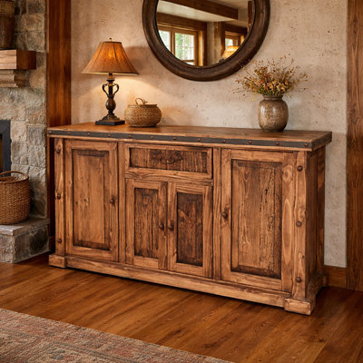 Console de rangement artisanale en bois massif