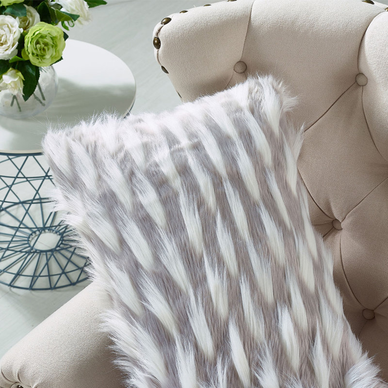 Feathery Faux Fur 14'' Lumbar Pillow Cover, Gray