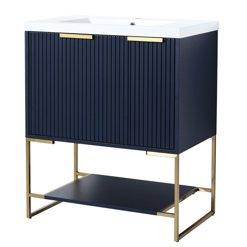 Meuble-lavabo autoportant de 30 pouces - Lavabo en résine et contreplaqué avec construction robuste