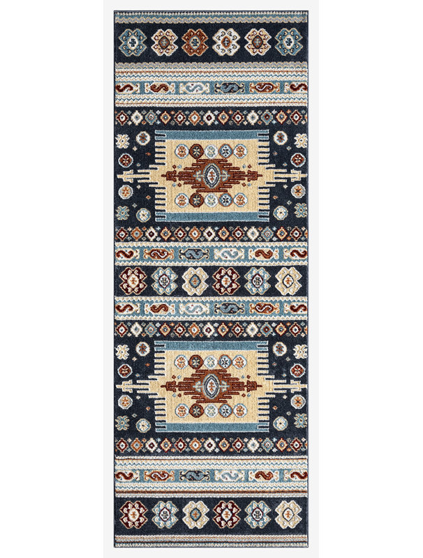 Tapis bleu marine Afsana Denali, Tapis de couloir 2 pi 7 po x 7 pi 2 po
