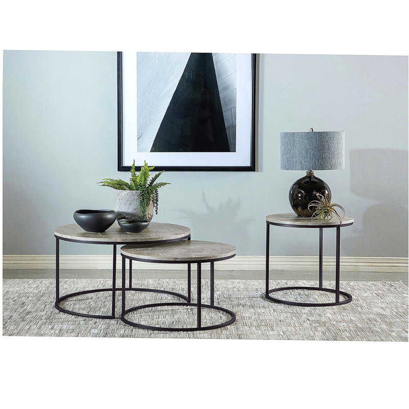 Table basse ronde en marbre artificiel deux pièces Hanover
