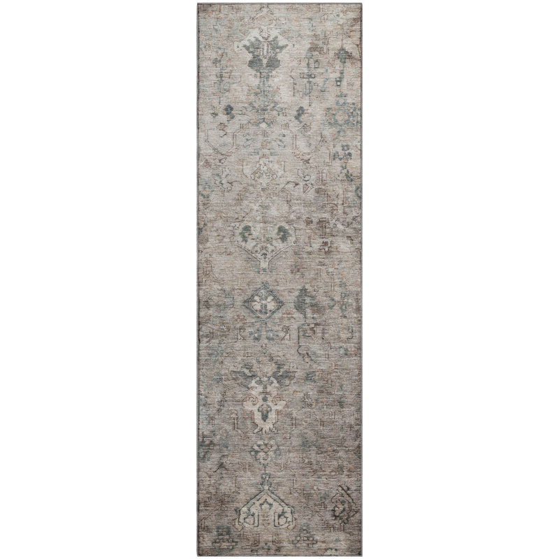 Premium Machine Washable Mayfield Global Rug, 2'3" x 7'6" Runner, Taupe