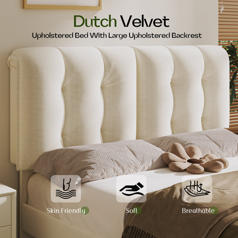 Arlet Upholstered Platform Bed, Queen, Cream
