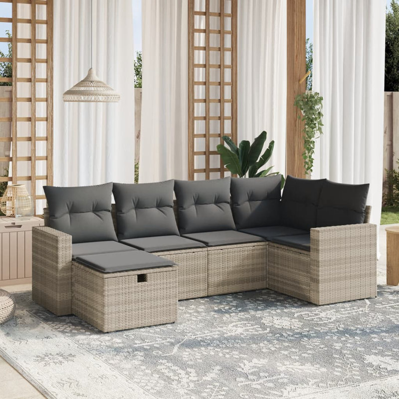  Ensemble de canapé de jardin en rotin de polyester gris clair, grand acier modulaire