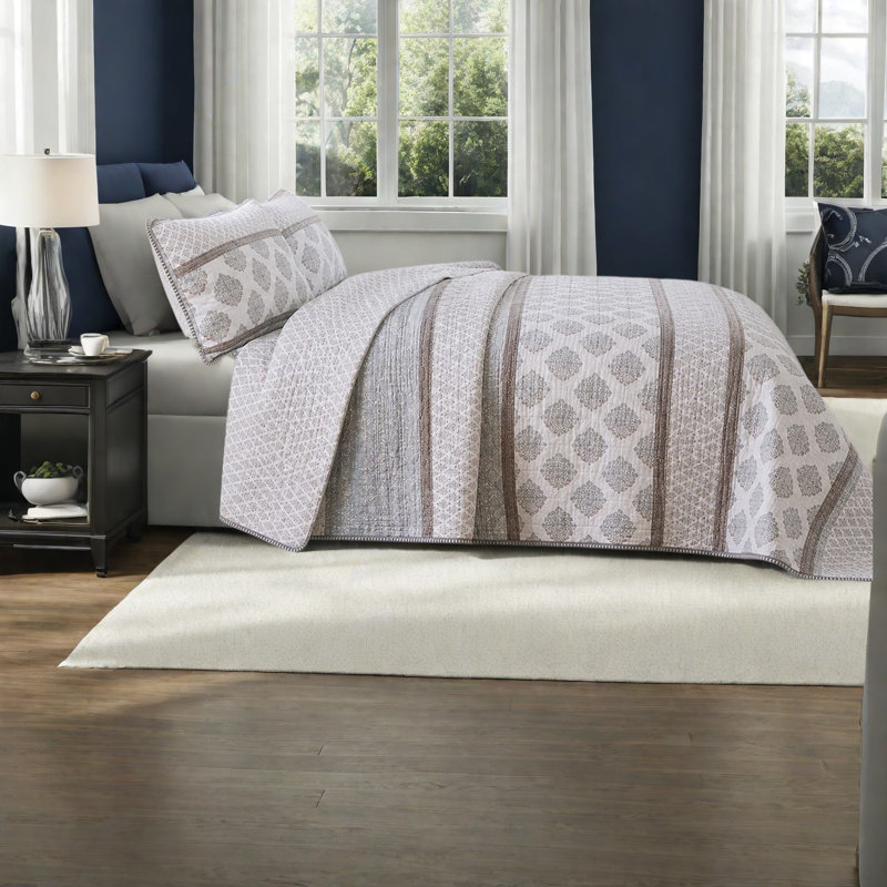 -Piece Cotton Quilt Bedding Sets, Reversible Medallion, Full Queen