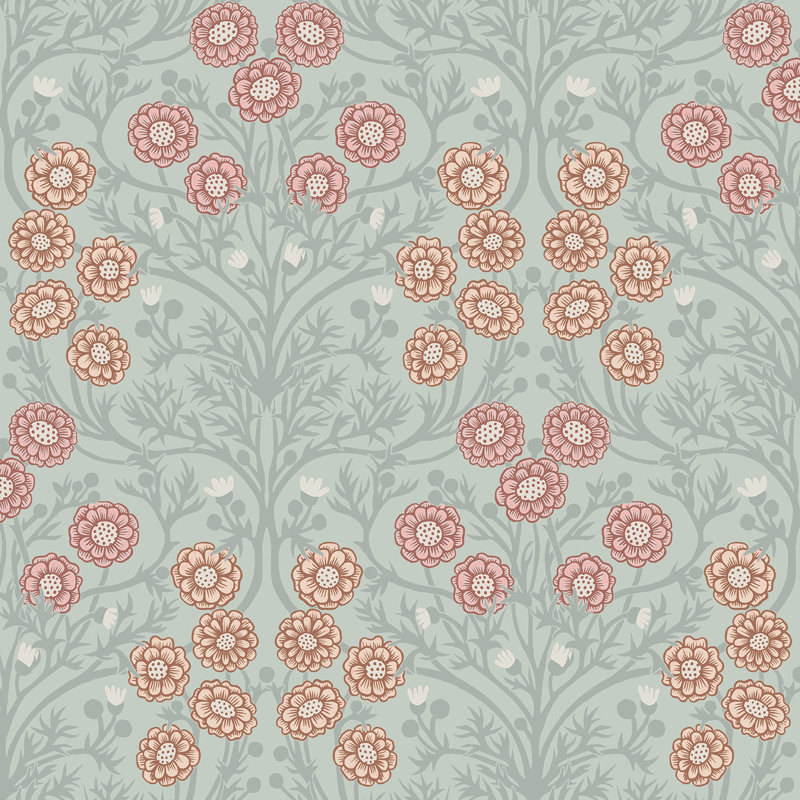 Bellis Delicate Floral Trail 10m x 53cm Wallpaper Roll, Light Green