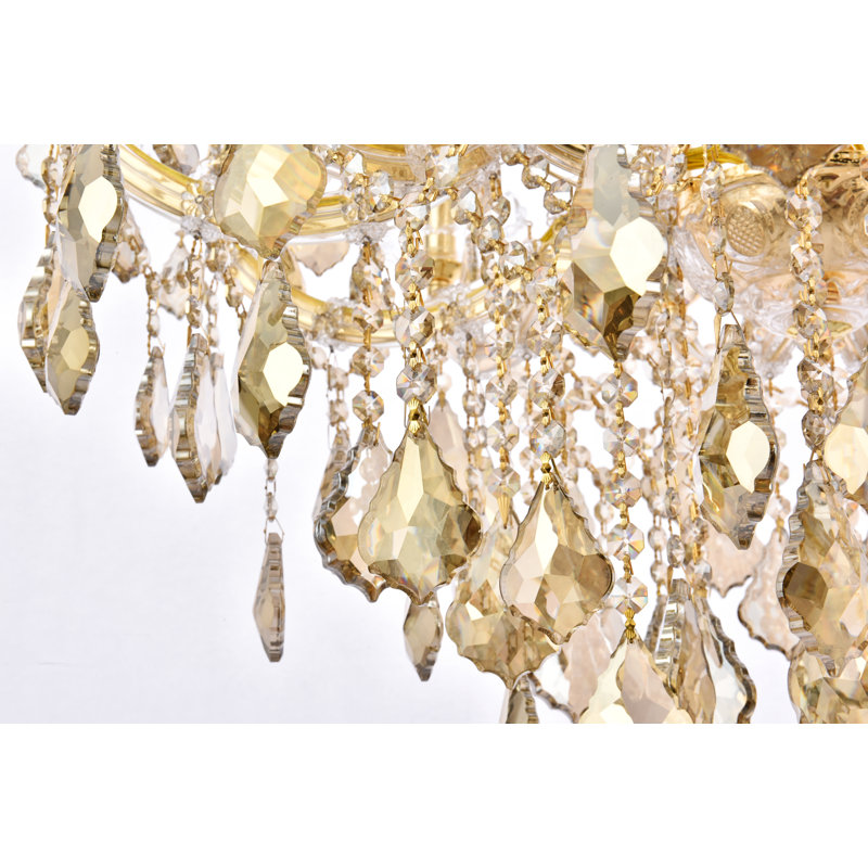 Lustre style bougie 19 lumières Stockard, Blanc / cristal (transparent) / coupe royale, Fumé