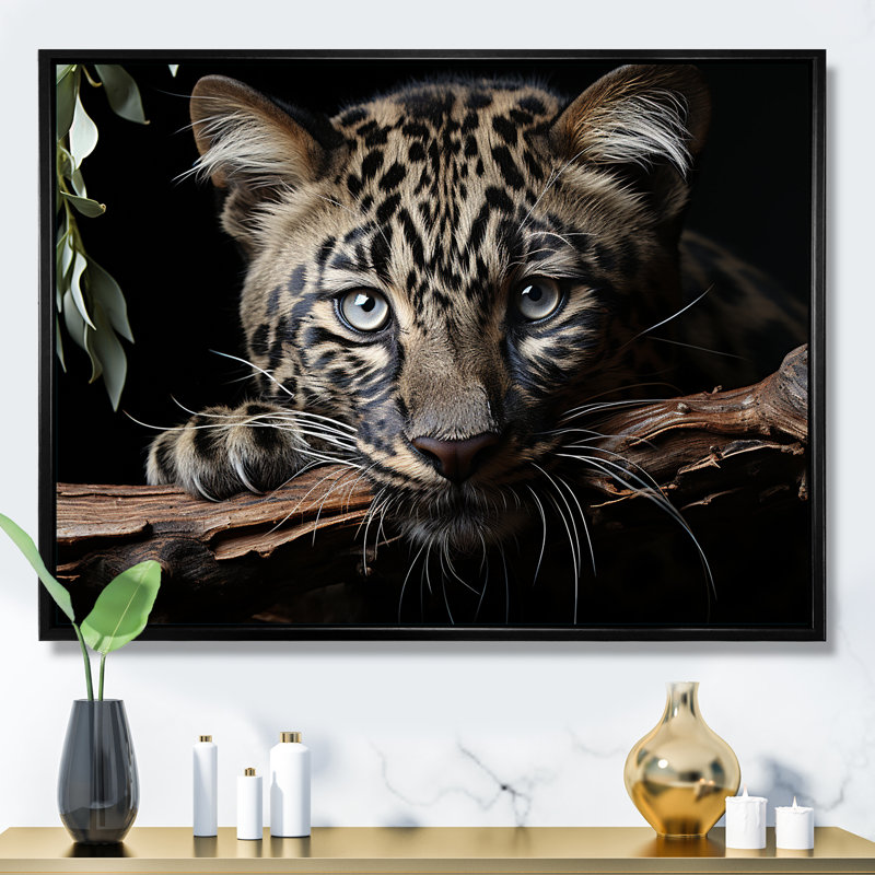 Léopards, élégance gracieuse sur toile, Cadre flottant noir, H 30 po x l 40 po x P 1,5 po
