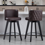 360° Swivel Bar Stools with Padded Seat, Black Wooden Base, Solid & Stable, Easy Assembly