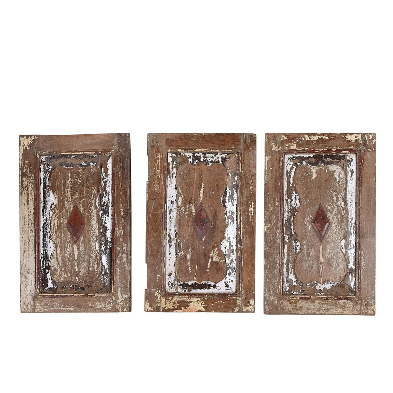 Panneau mural rétro en bois sculpté, volet de ferme vieilli (13 x 21)