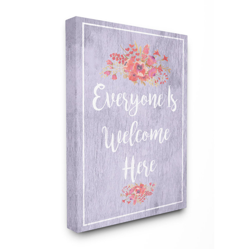 « everyone is welcome purple floral », impression, H 20 po x l 16 po x P 1,5 po, Toile