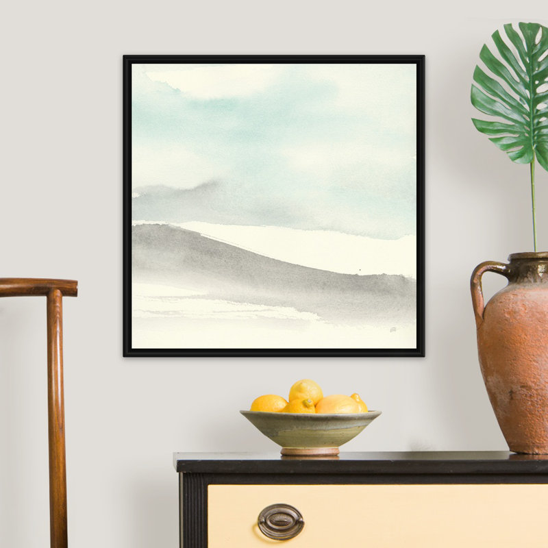 Teal Sky I - Print on Canvas, Black Floater Framed, 26" H x 26" W x 1.75" D
