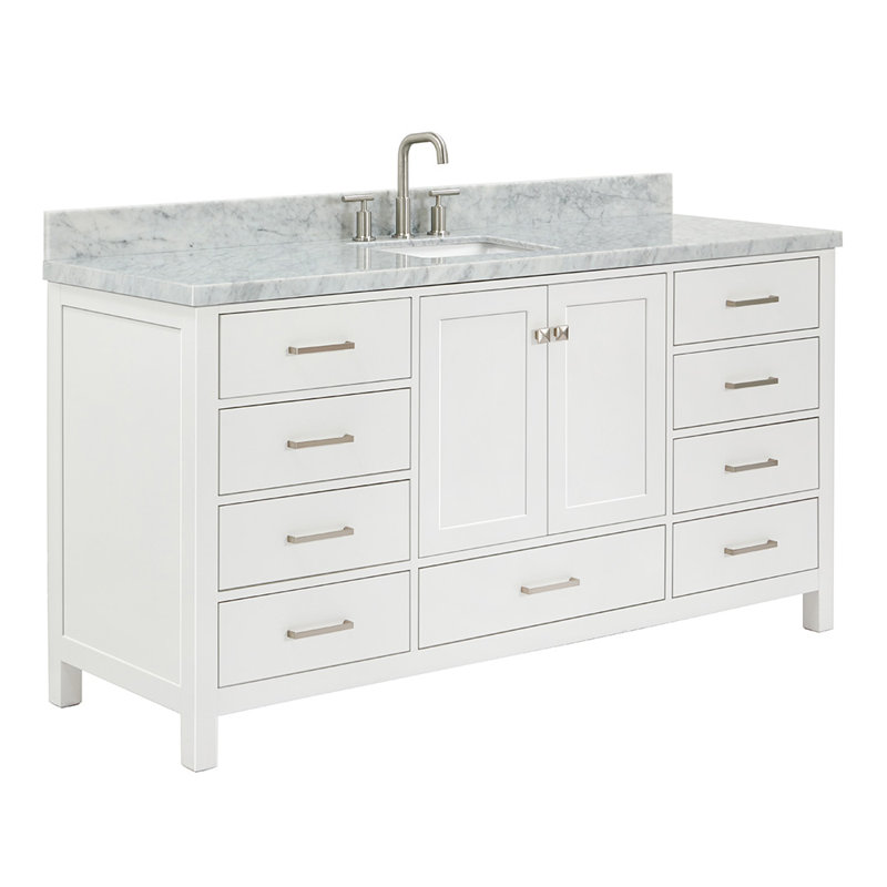 Cambridge 67'' Single Bathroom Vanity with Carrara Marble Top, White