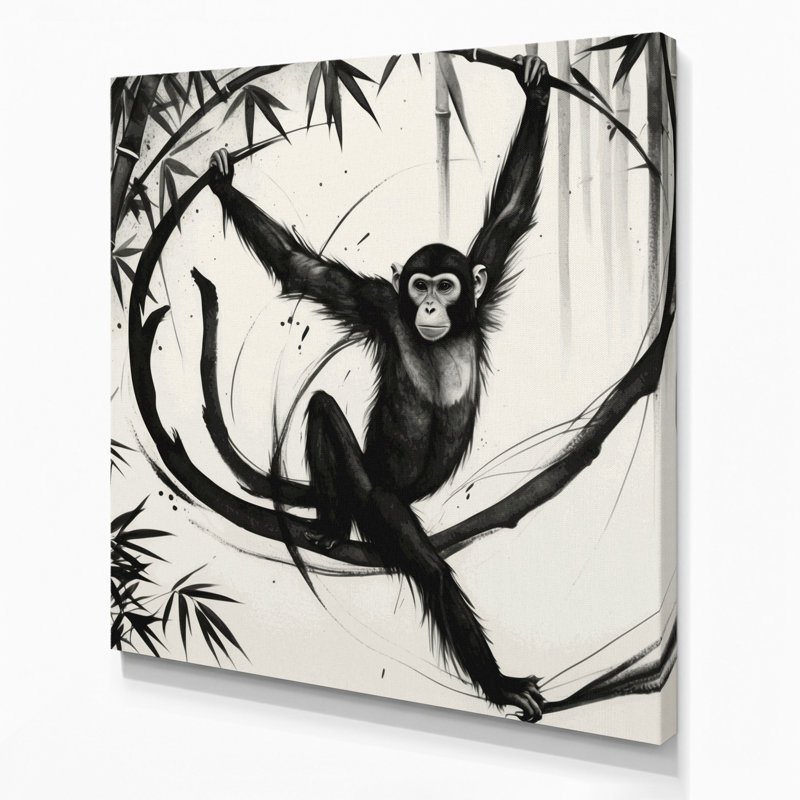 Faune Gibbon, art mural sur toile gris, 12" H x 12" W