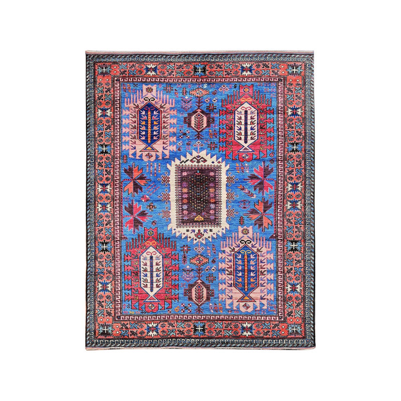 Tapis oriental rectangulaire bleu en laine noué à la main 6 pi 0 po x 7 pi 8 po - MOA102583