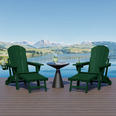 Chaise Adirondack extérieure pliante réglable avec porte-gobelet et repose-pieds dissimulé (ensemble de 2)