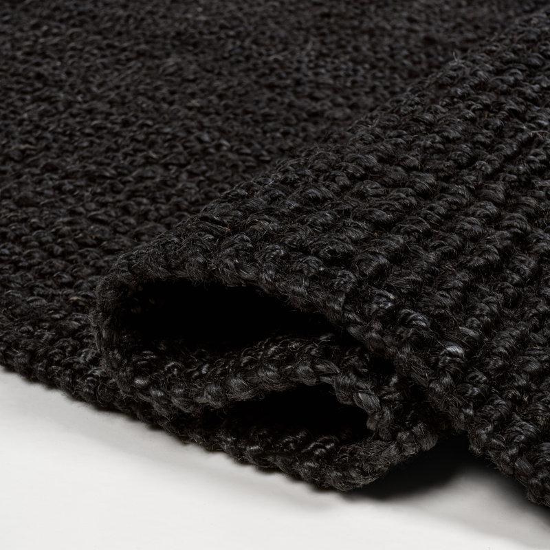 Dropati Pata Hand Woven Chunky Jute Black Rug, Rectangle 3' x 5'