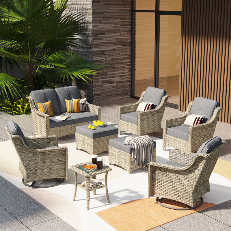 Daliya Wicker 6 - Person Patio Conversation Set with Cushions, Gray